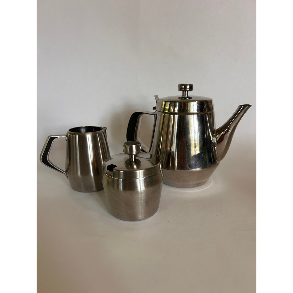 Vintage Regal Stainless Steel Coffee Pot,‎ Creamer, Sugar Set MCM Retro Art Deco